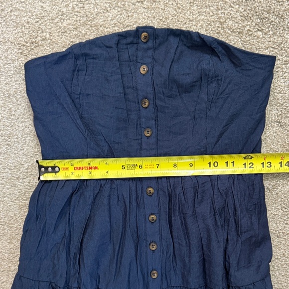 LULUS Women Small Sweetness Sunshine Navy Strapless Midi Fit Flare Pockets Dress - Picture 7 of 15